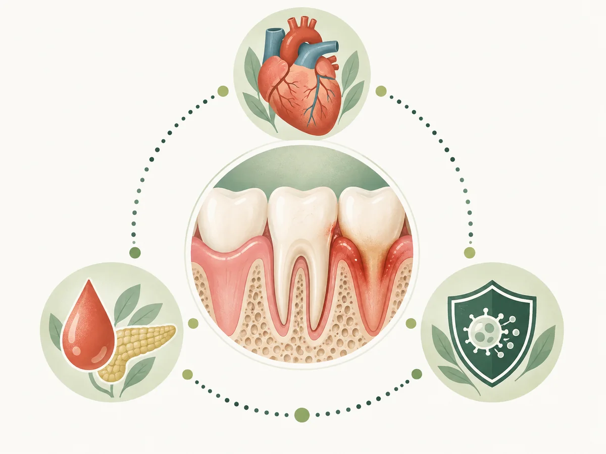 Illustration reliant avec prudence la santé des gencives, le cœur, le diabète et l'inflammation