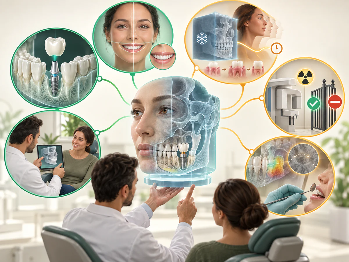 Le modèle fusionné aide à planifier un implant, situer un projet de sourire dans le visage et expliquer les options, mais reste un instantané incertain soumis à l’examen clinique et à une indication du Cone Beam.
