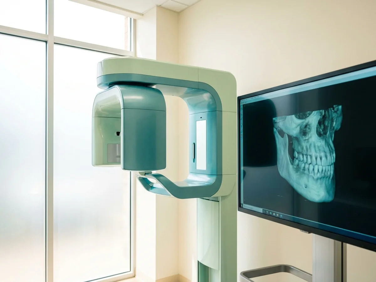 Scanner Cone Beam (CBCT) du cabinet et reconstruction 3D de la mâchoire à l'écran