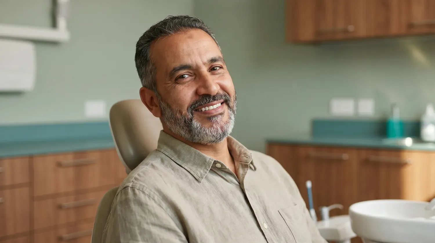 Patient souriant après la pose d’une couronne céramique à Kénitra