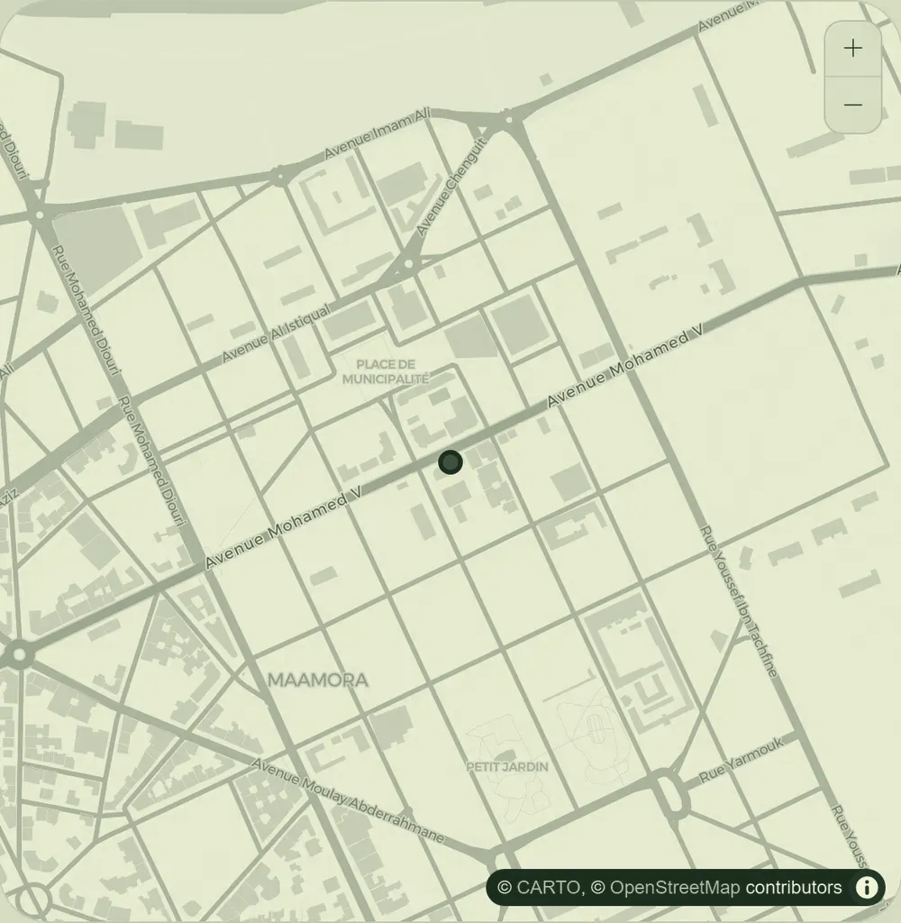 Plan d'accès au cabinet du Dr Fatima Azelmat, Av. Mohamed V, Kénitra centre-ville